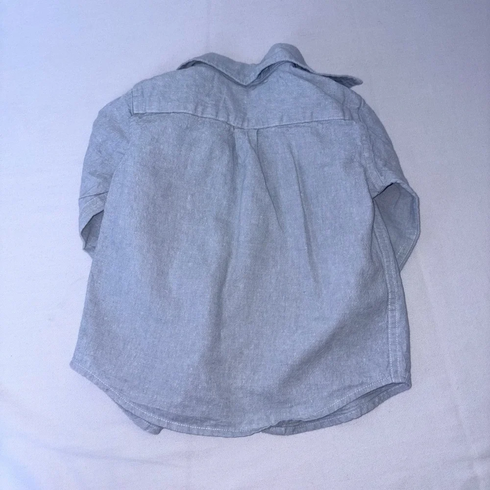 Janie and Jack blue linen cotton roll‎ tab sleeve shirt 12 - 18 months